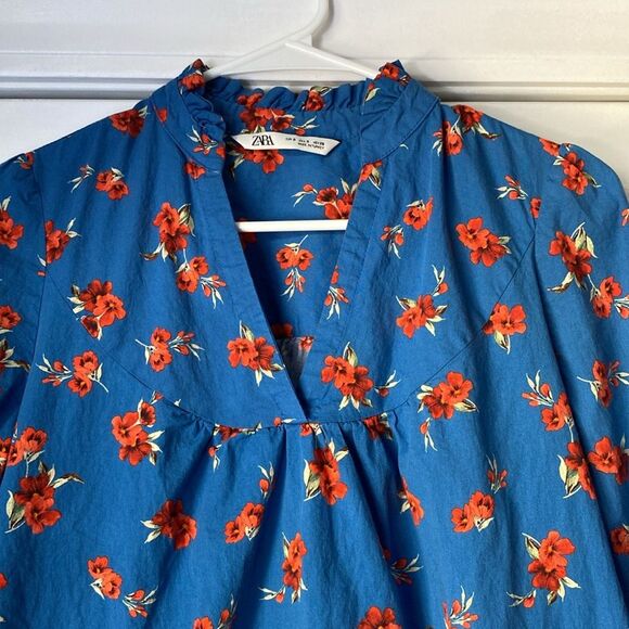 Zara Emma Dress Blue with Red Flowers Size Small - Picture 3 of 10